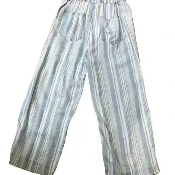 Sharango Womens Small Blue and White Stripw Paper Bag Pants Lyocell Tie Waist - Picture 4 of 5